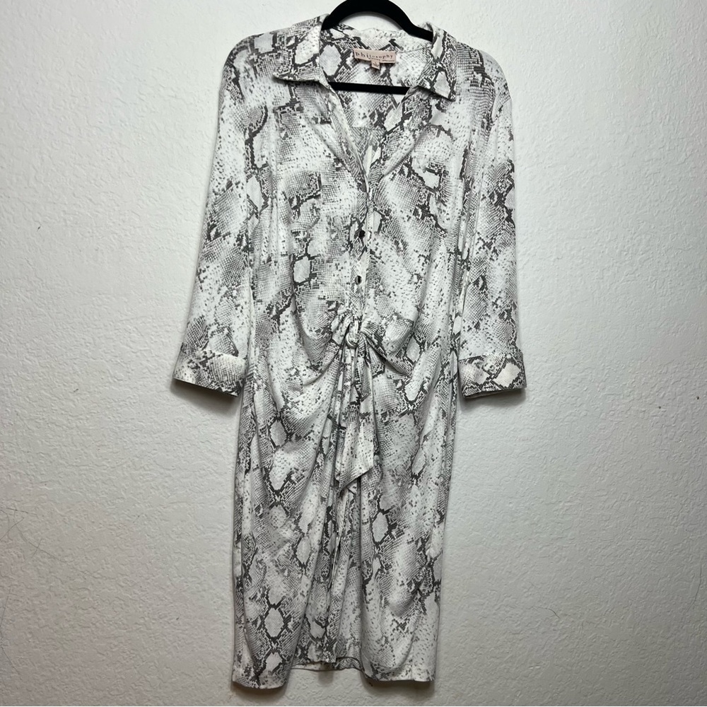 Philosophy Snake Print Button Front Quarter Sleev… - image 1